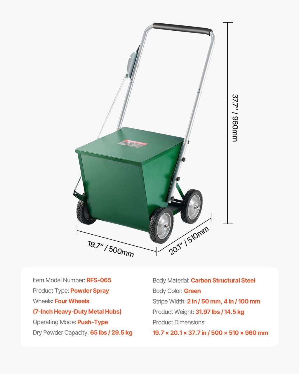 Aikščių žymėjimo vežimėlis VEVOR RFS-065, 29,5 kg talpa