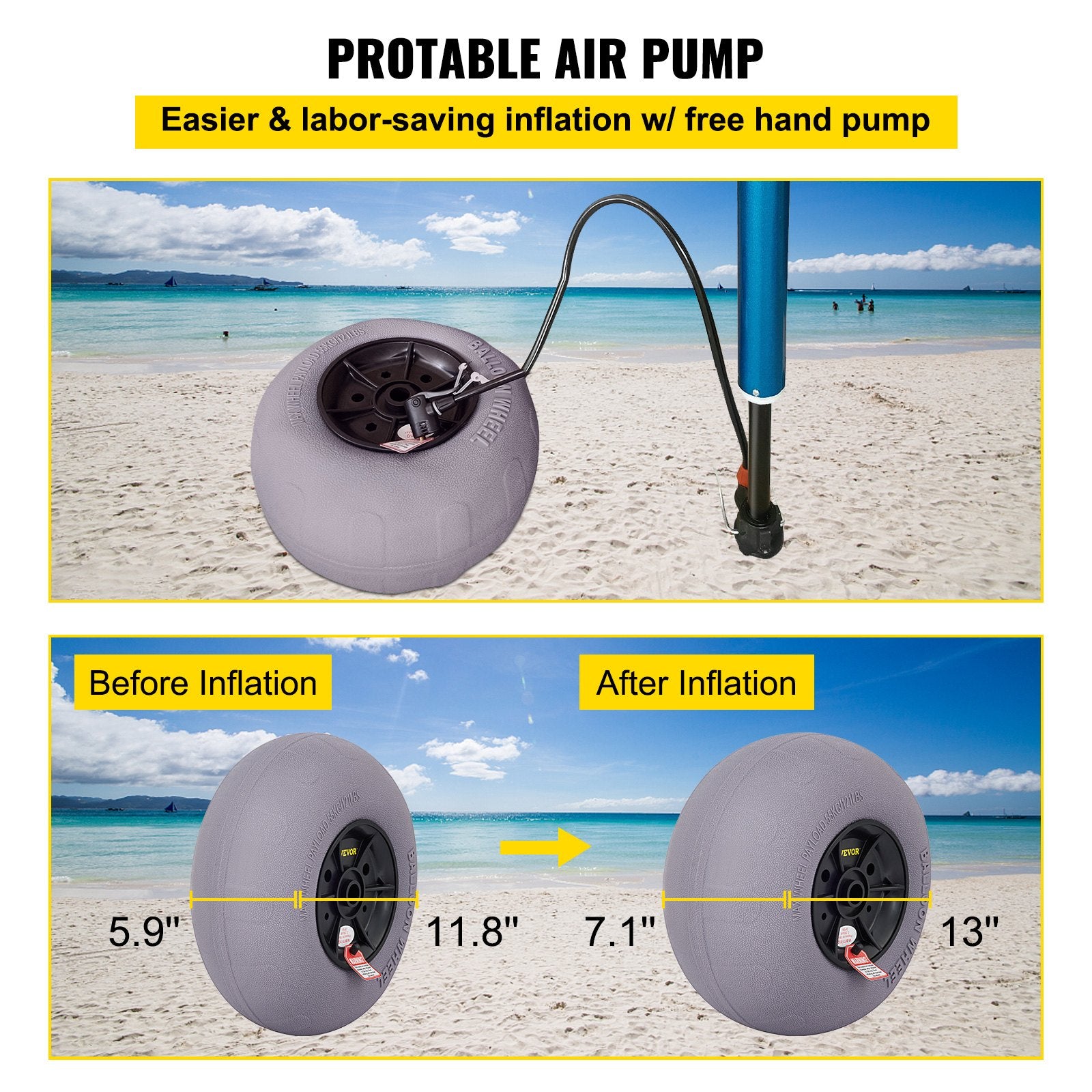 Paplūdimio ratai VEVOR 33 cm, 2 vnt. komplektas