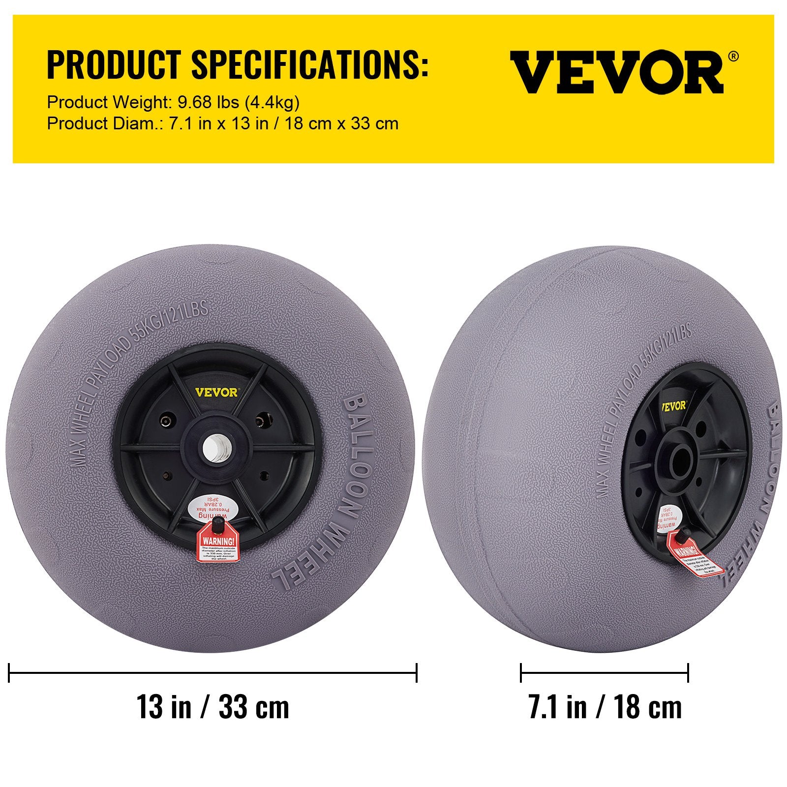 Paplūdimio ratai VEVOR 33 cm, 2 vnt. komplektas