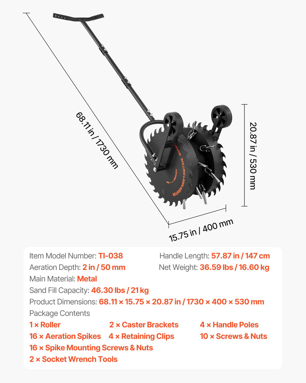 Vejos aeratorius VEVOR TI-038, 42 cm pločio
