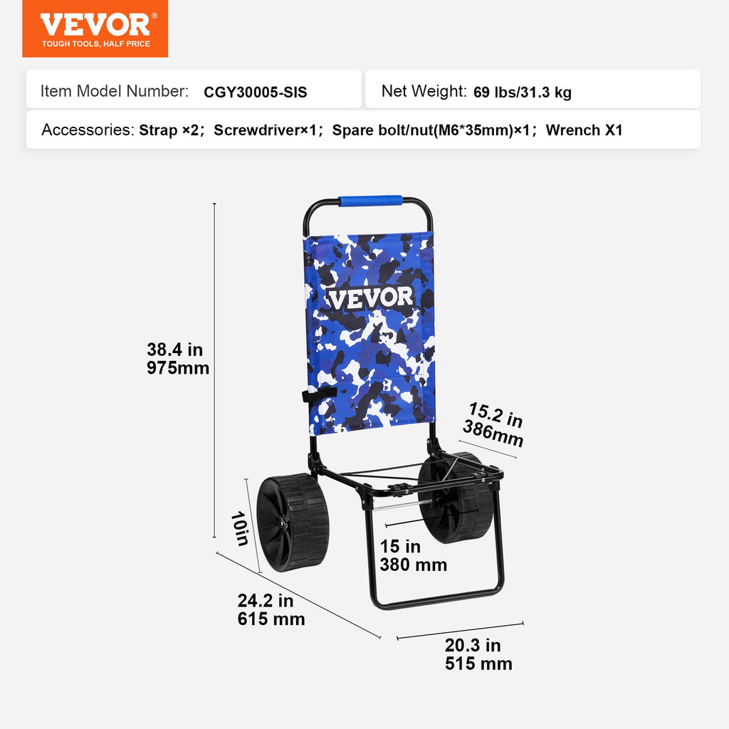Paplūdimio vežimėlis VEVOR CGY30005-SIS, 31 kg keliamoji galia