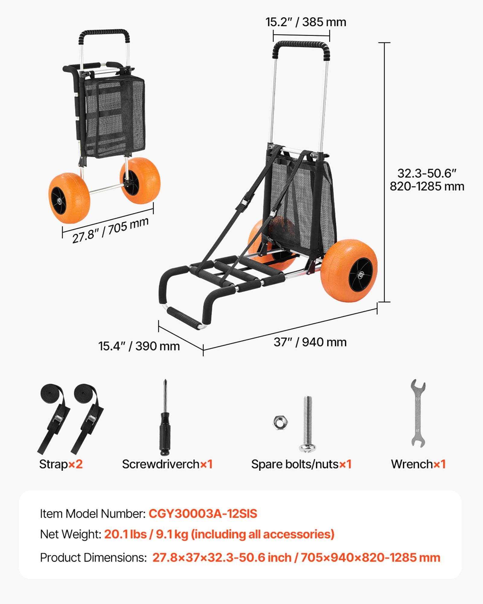 Paplūdimio vežimėlis VEVOR CGY30003A-12SIS, 75 kg keliamoji galia