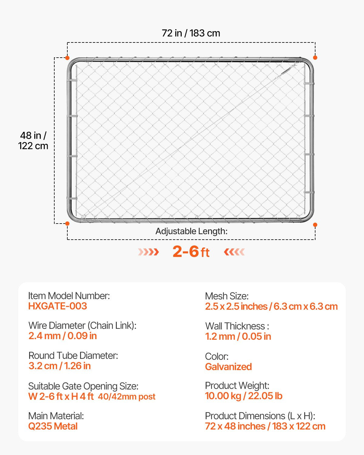 Tinklinio tvėrimo vartai VEVOR HXGATE-003, 183 x 122 cm