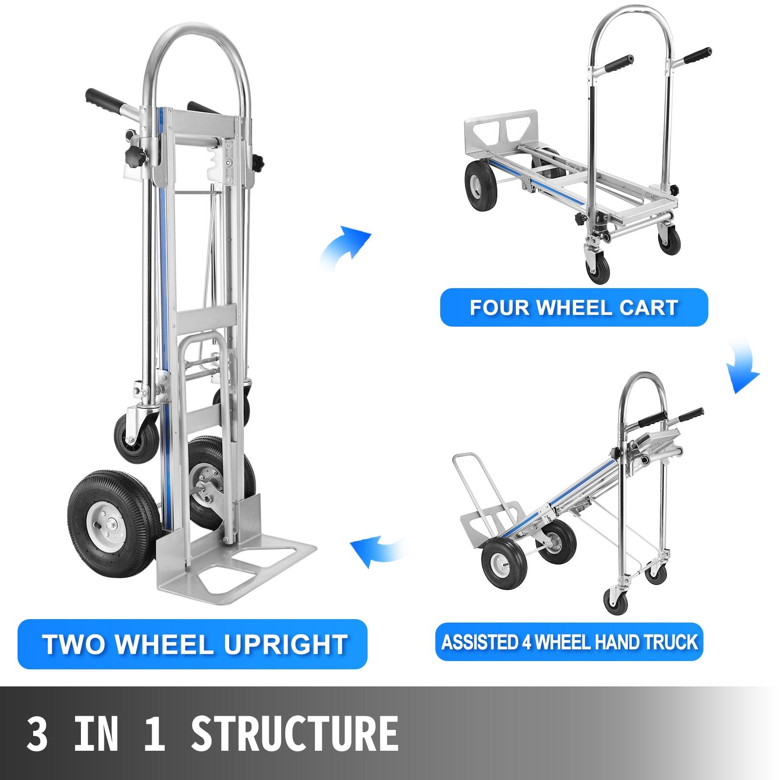 Aliuminis universalus vežimėlis VEVOR 3-in-1, 350 kg keliamoji galia