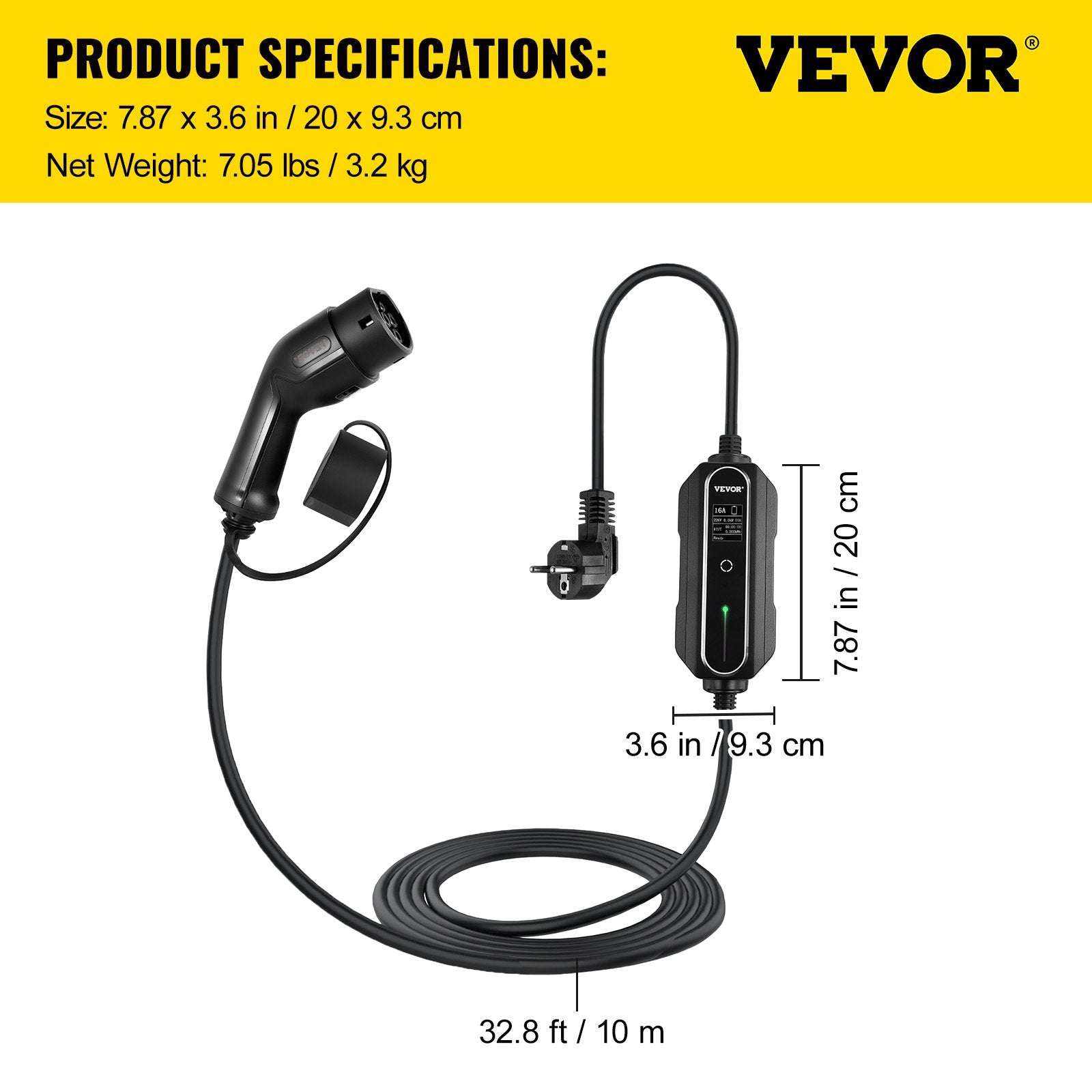 Nešiojamas elektromobilių įkroviklis VEVOR SX 3KW13A, 10 m