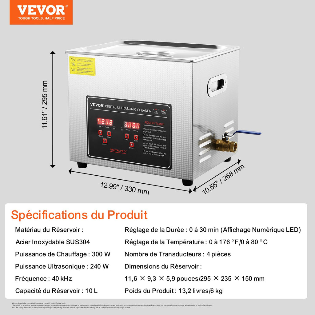 Ultragarsinė valyklė VEVOR 10L, 240W