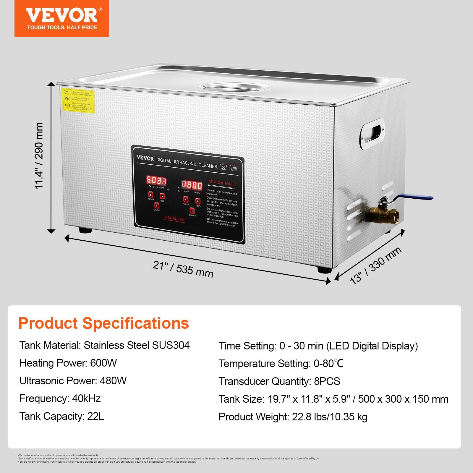 Ultragarsinė valyklė VEVOR 22L, 480W
