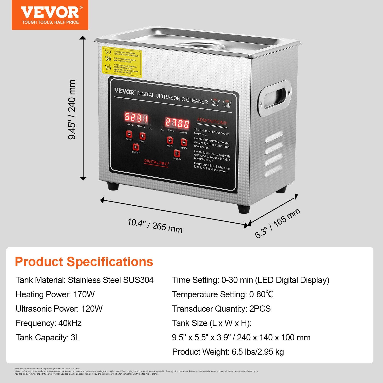 Ultragarsinė valyklė VEVOR 3L, 120W
