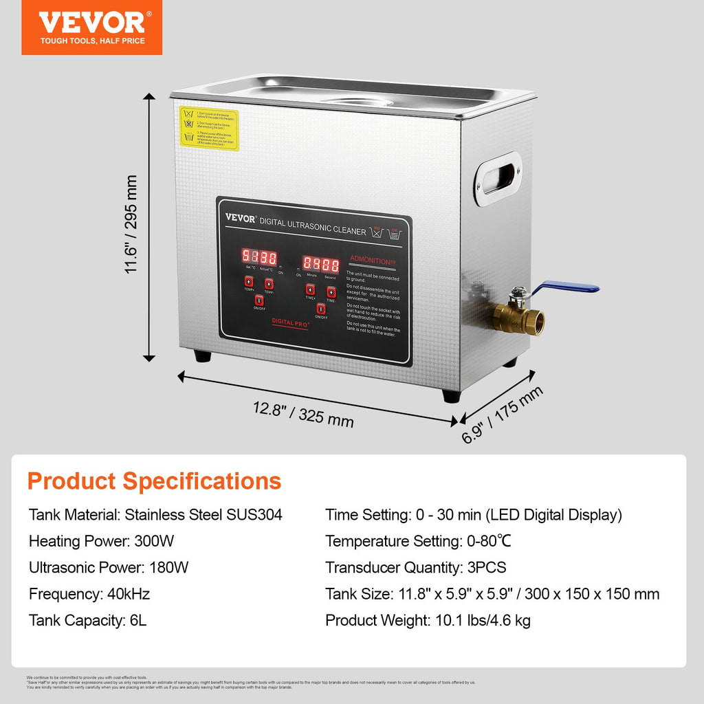 Ultragarsinė valyklė VEVOR 6L, 180W
