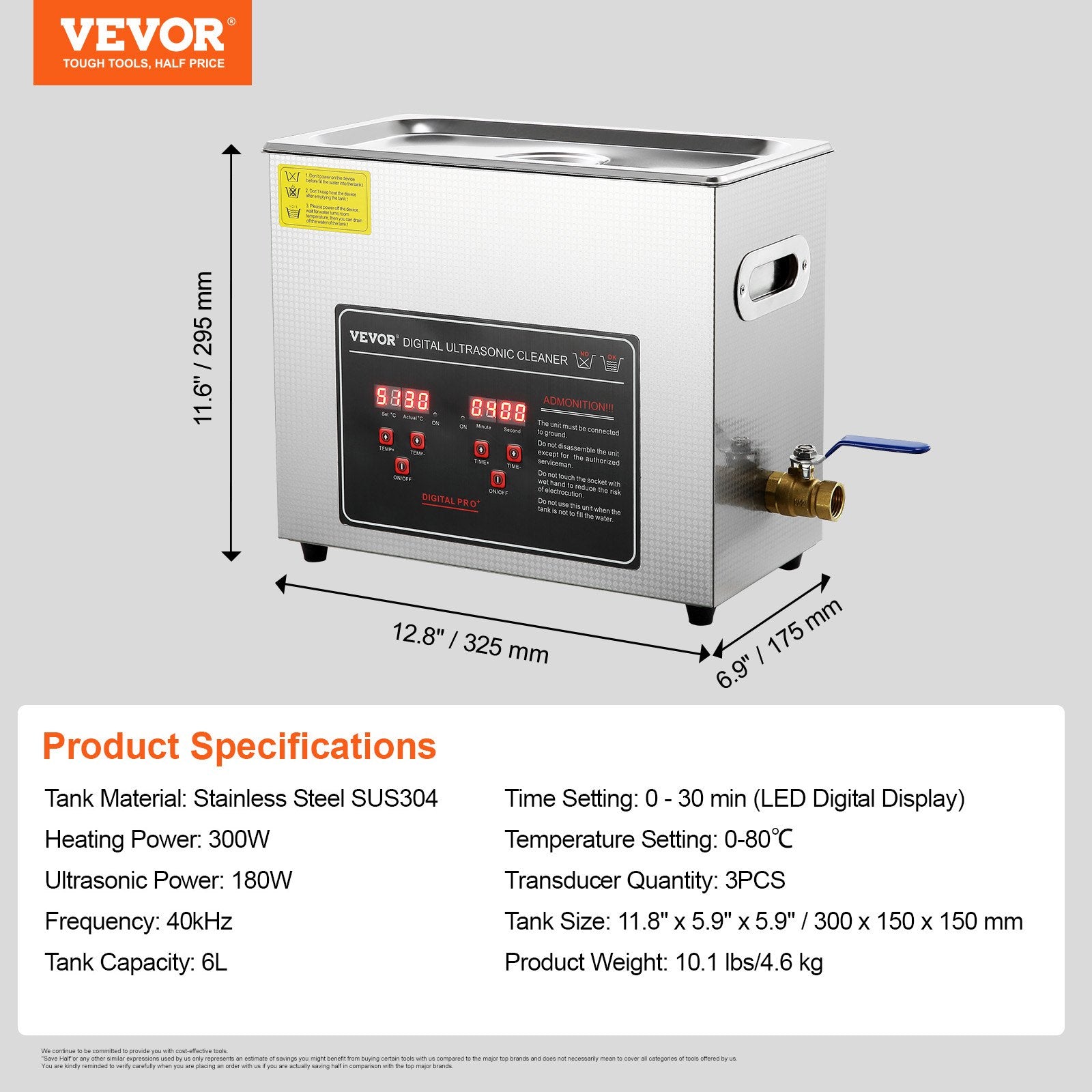 Ultragarsinė valyklė VEVOR 6L, 180W