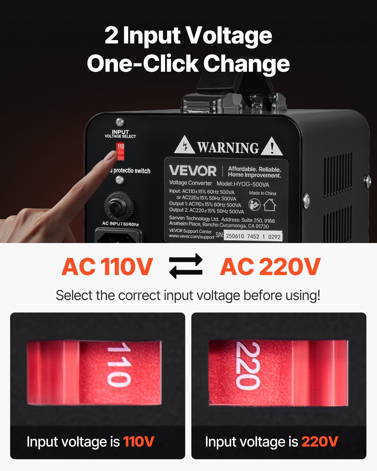 Įtampos keitiklis VEVOR HYOG-500VA, 500VA