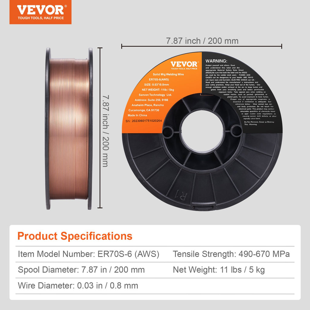 MIG suvirinimo viela VEVOR ER70S-6, 0.8 mm, 5 kg