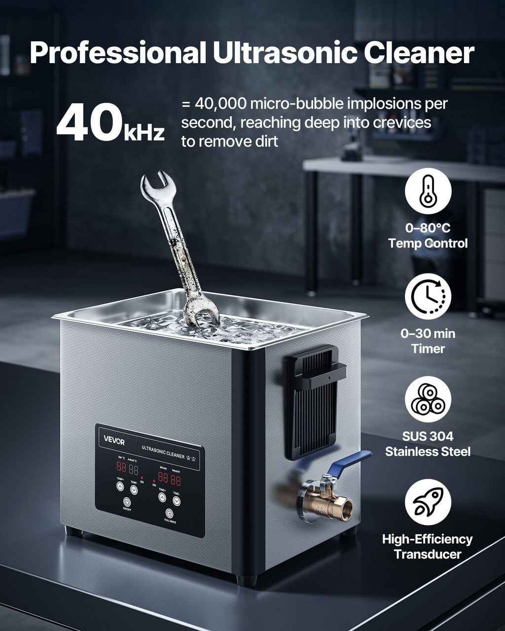 Ultragarsinė valyklė VEVOR TH-40ATP, 10 l talpa