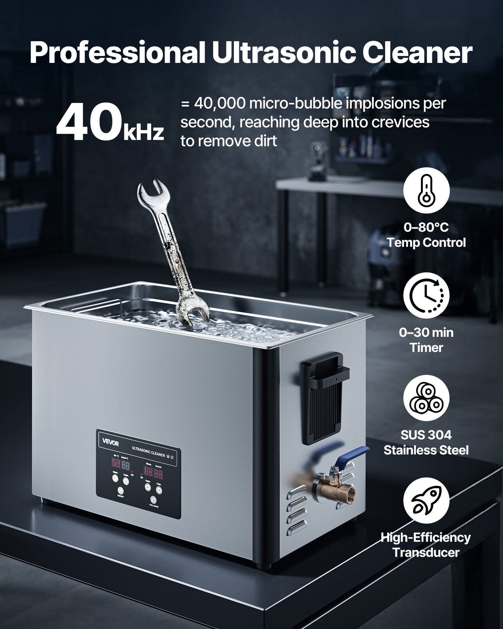 Ultragarsinė valyklė VEVOR TH-100ATP, 30L