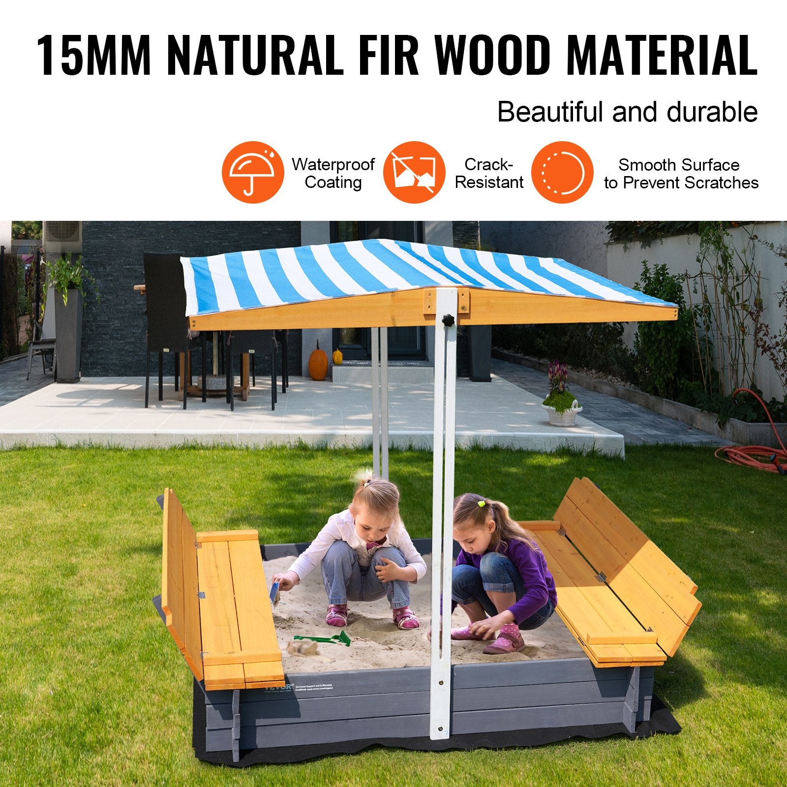 Medinė smėlio dėžė VEVOR SG-1200G, 1455 x 1200 mm
