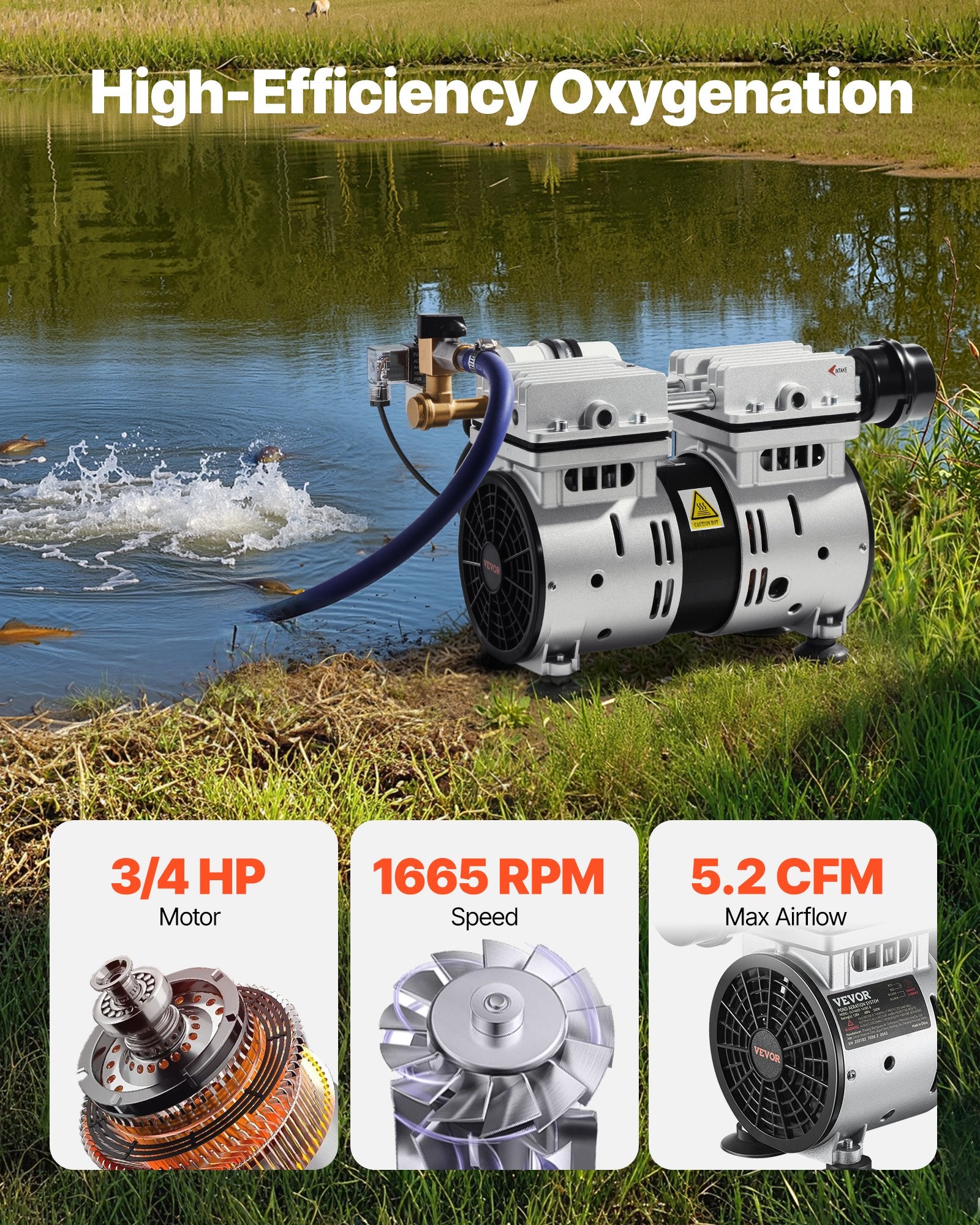 Tvenkinių aeratorius VEVOR OLF400D-140BS-A, 550 W