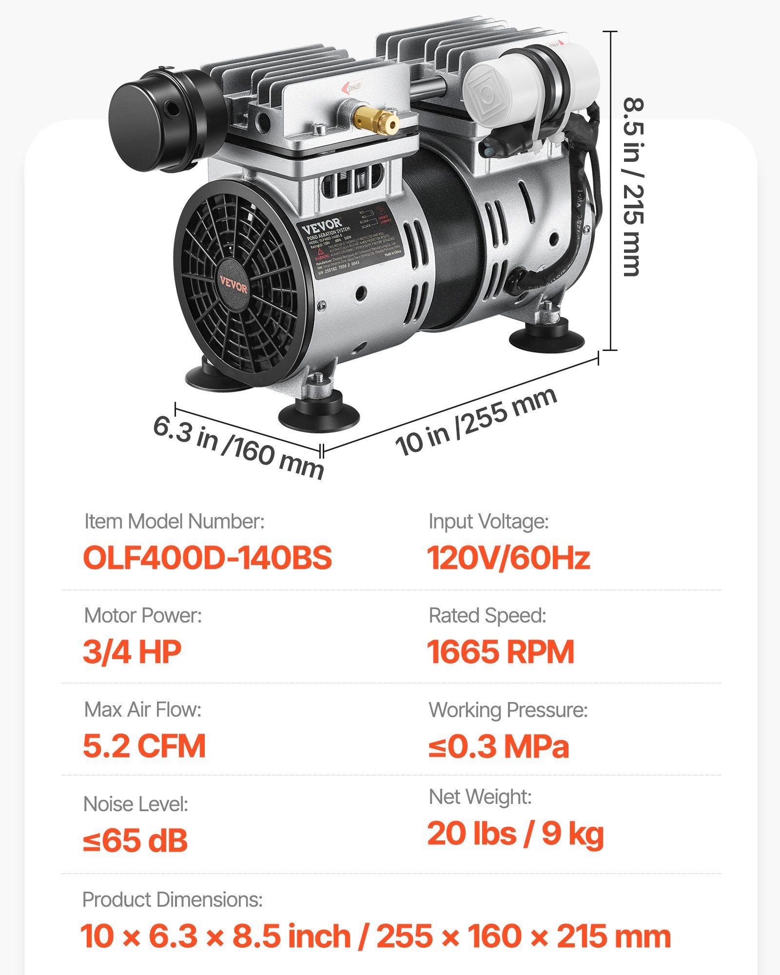 Tvenkinių aeratorius VEVOR OLF400D-140BS-A, 550 W