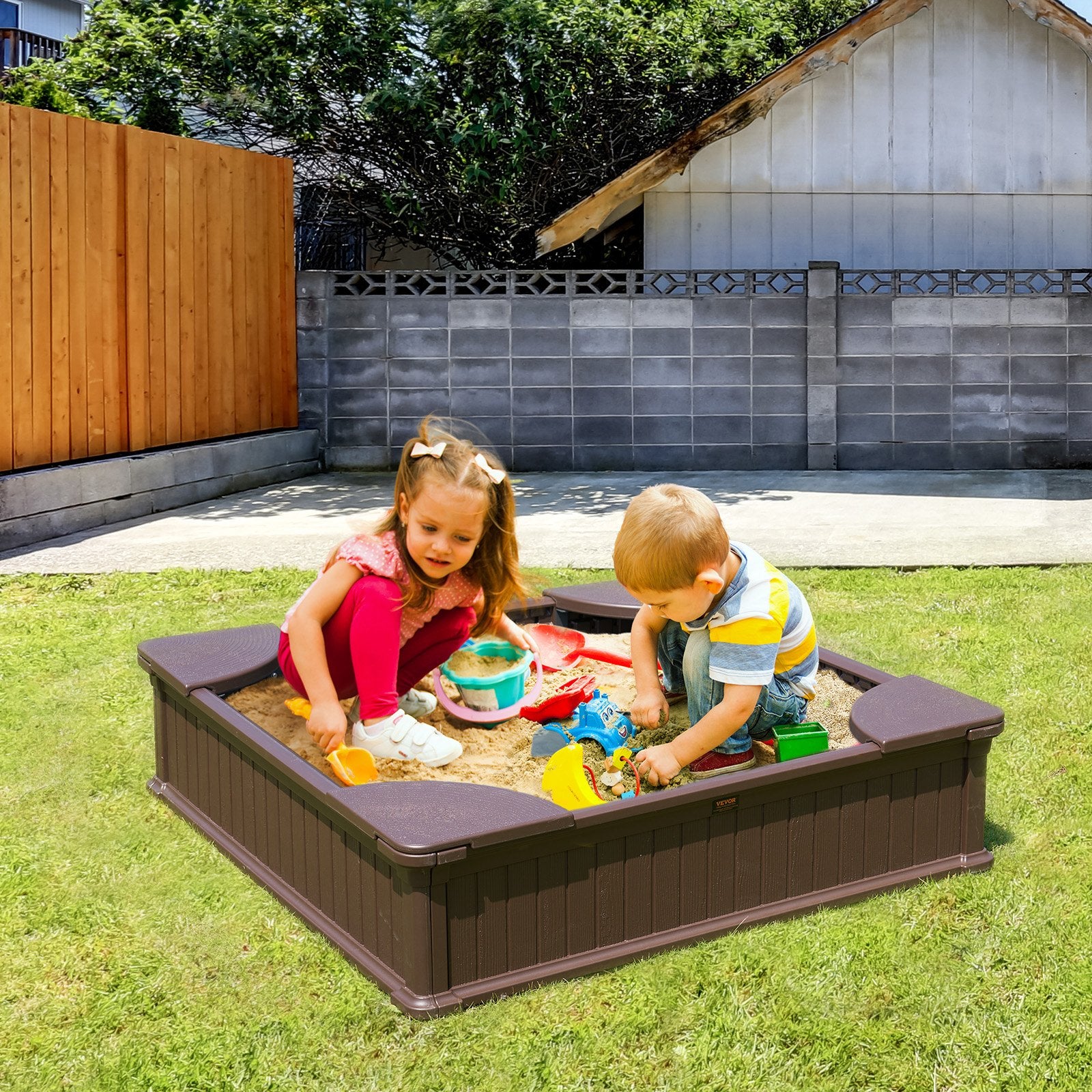 Smėlio dėžė VEVOR BXSB120, 123,5x123,5 cm