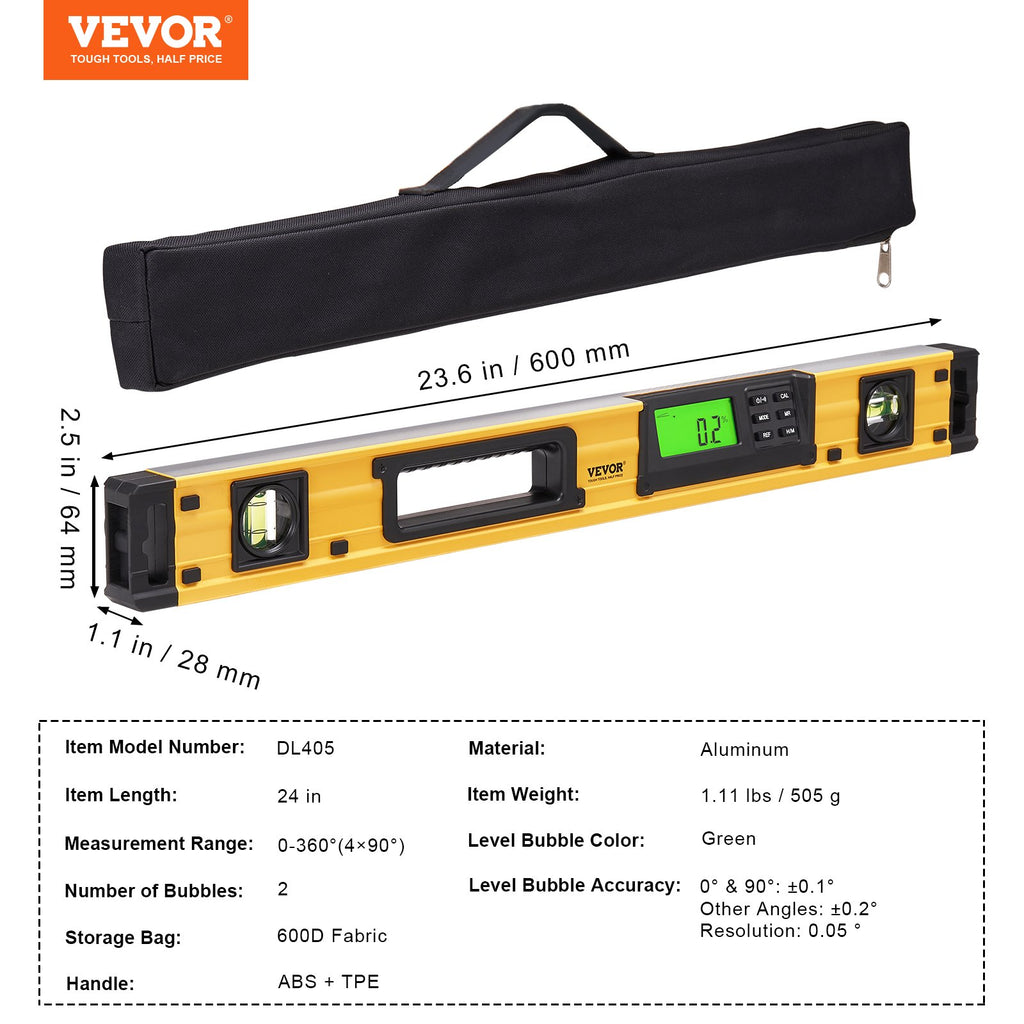 Skaitmeninis gulsčiukas VEVOR DL405, 600 mm