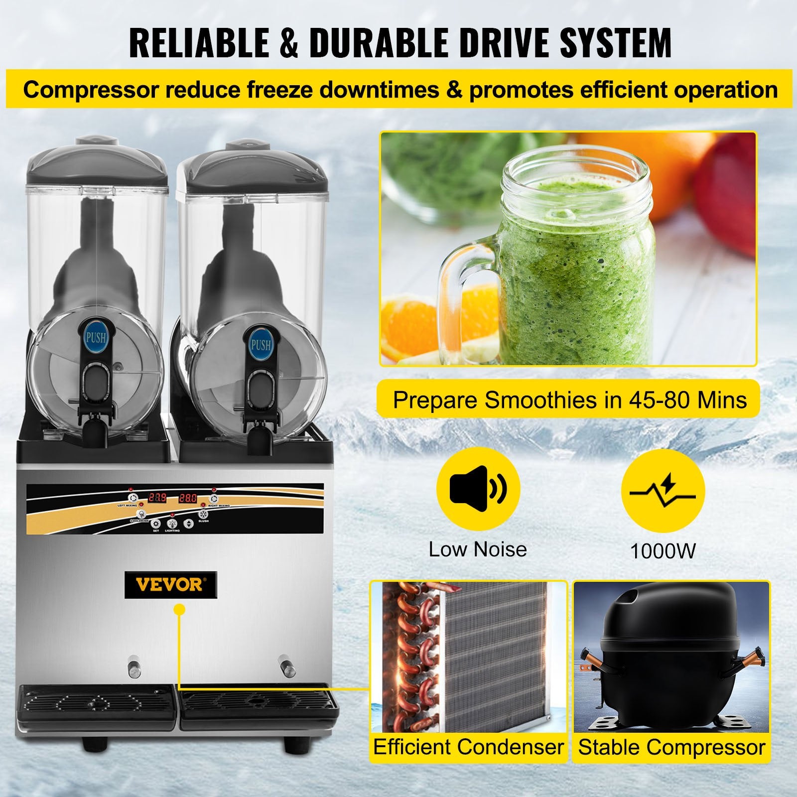 Šaldytų gėrimų gaminimo aparatas VEVOR X-300, 2 x 15 l talpa