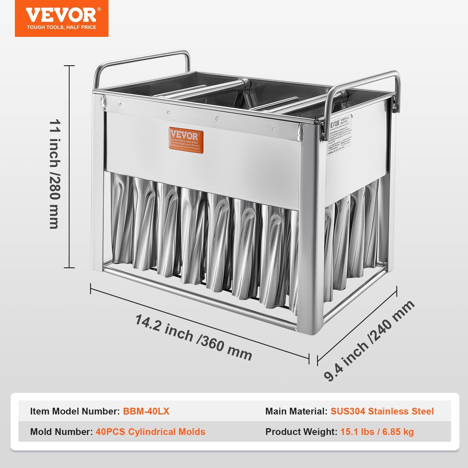 Ledų formos VEVOR BBM-40LX, 40 vnt. cilindrinių formelių