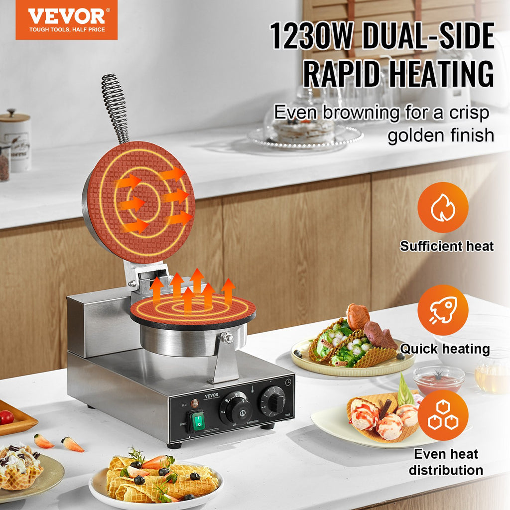 Elektrinė ledų vaflių kepyklė VEVOR HT-1A, 1230 W