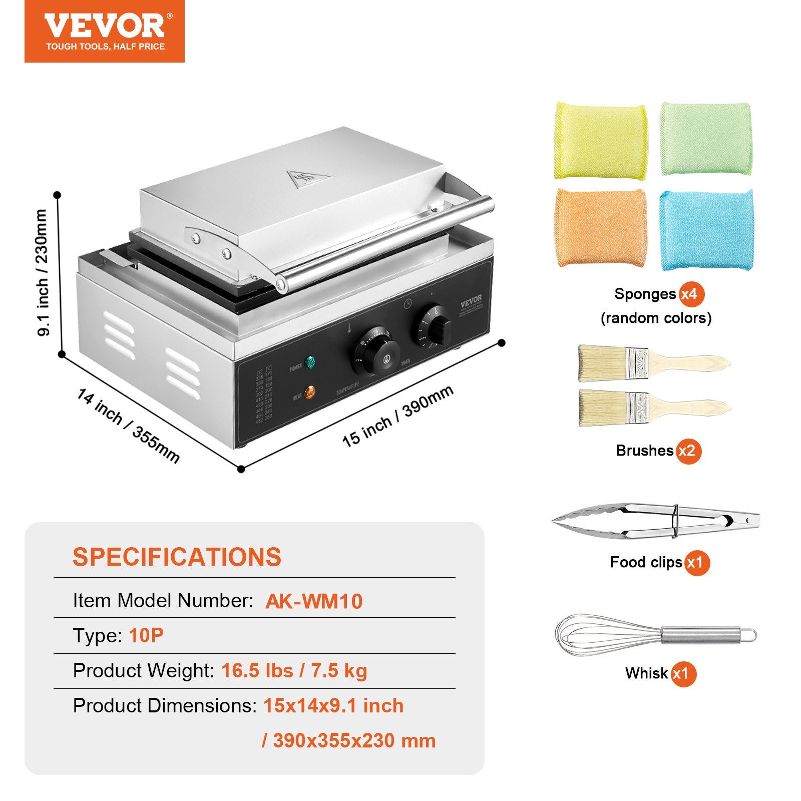 Profesionalus vaflių kepimo aparatas VEVOR HT-10, 1550 W
