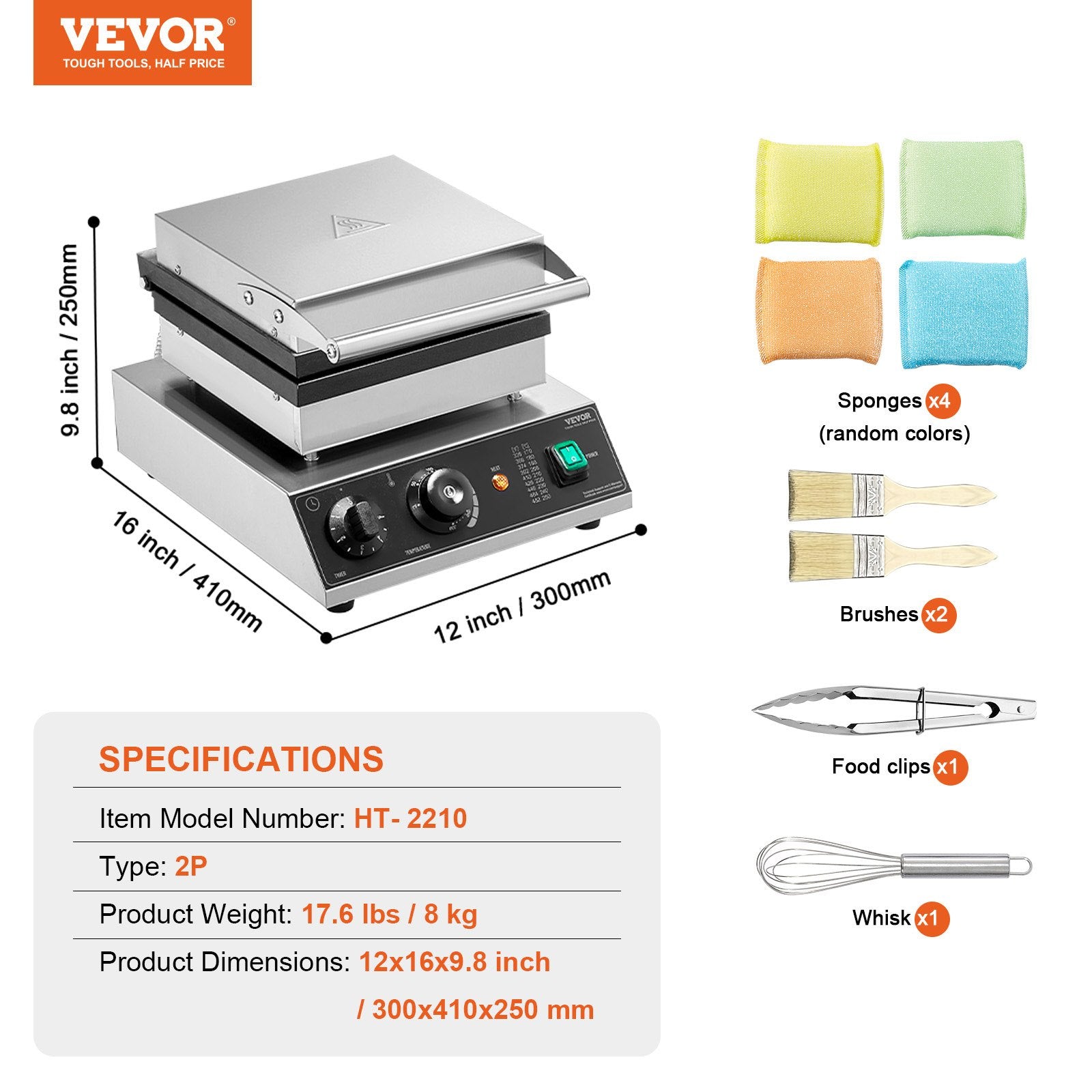 Profesionali vaflių keptuvė VEVOR HT-2210, 2000 W
