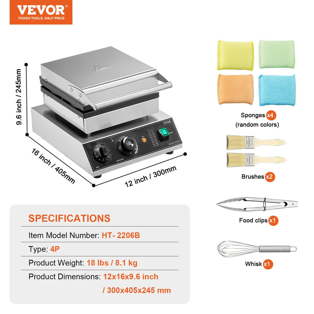 Profesionali vaflių keptuvė VEVOR HT-2206B, 1750W