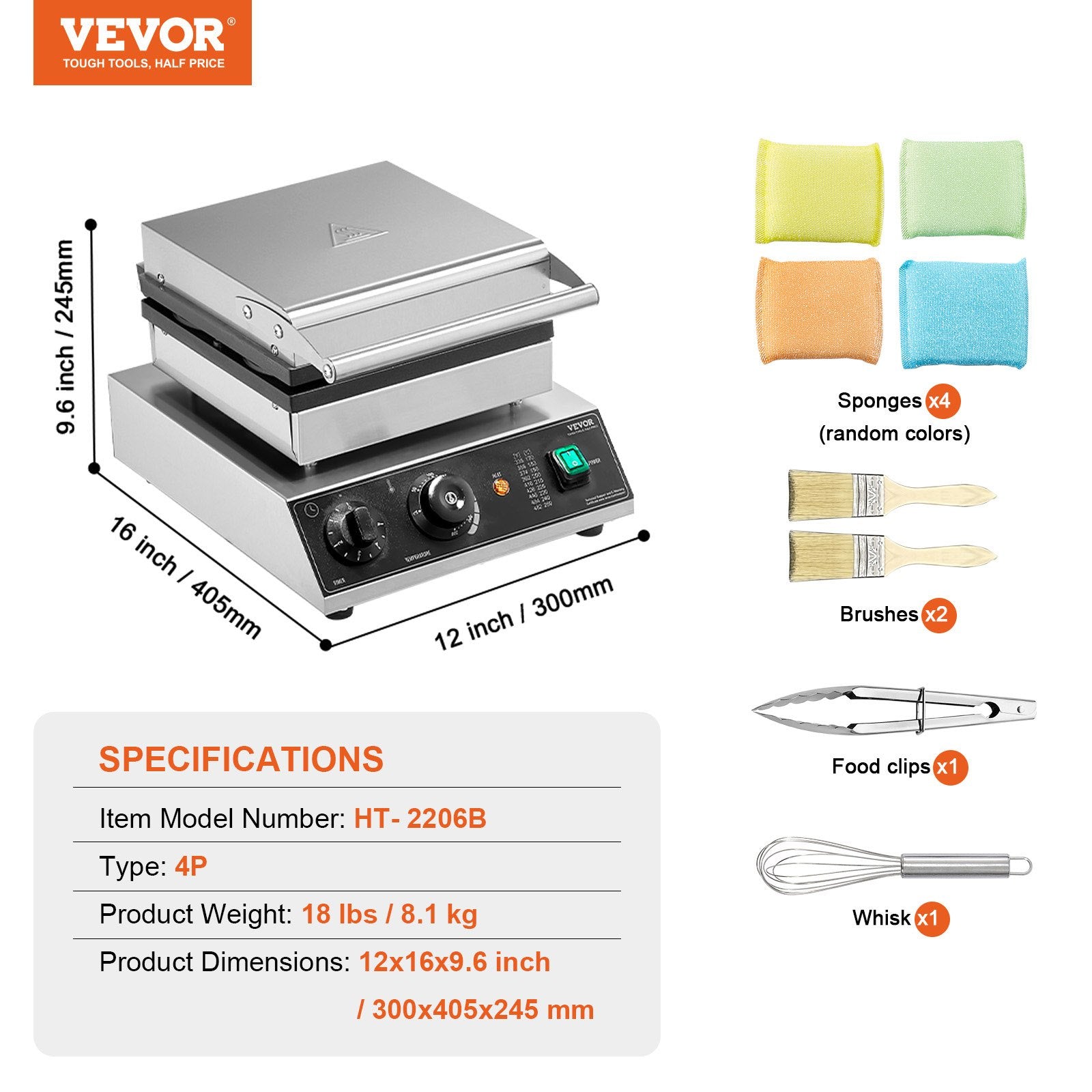 Profesionali vaflių keptuvė VEVOR HT-2206B, 1750W