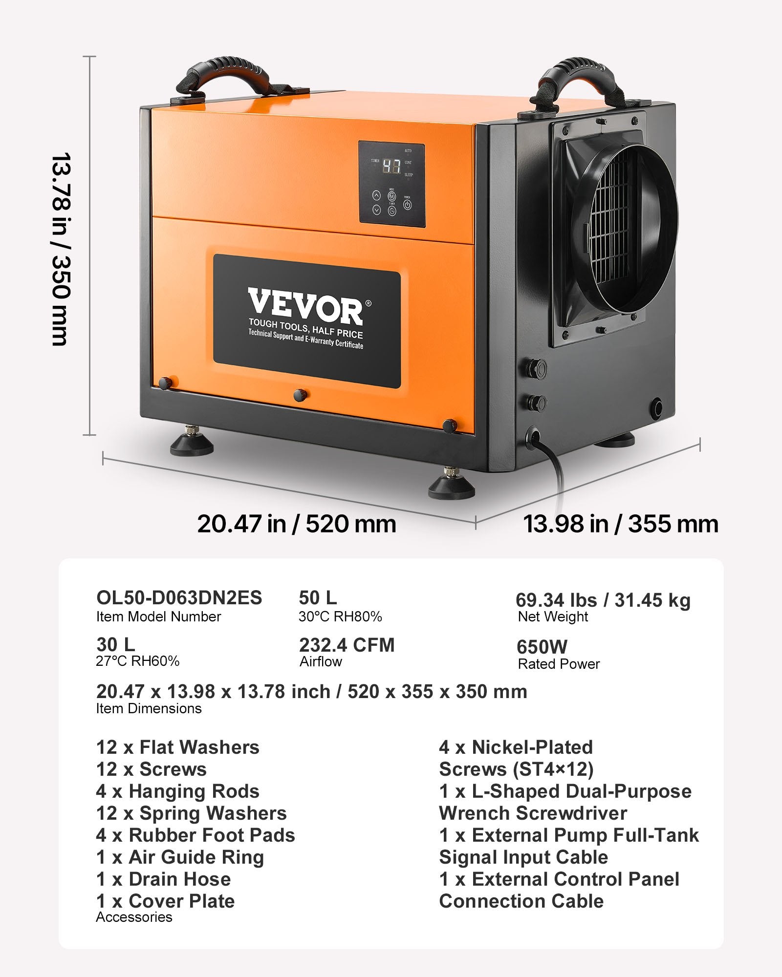 Pramoninis oro sausintuvas VEVOR OL50-D063DN2ES, 50 l/parą