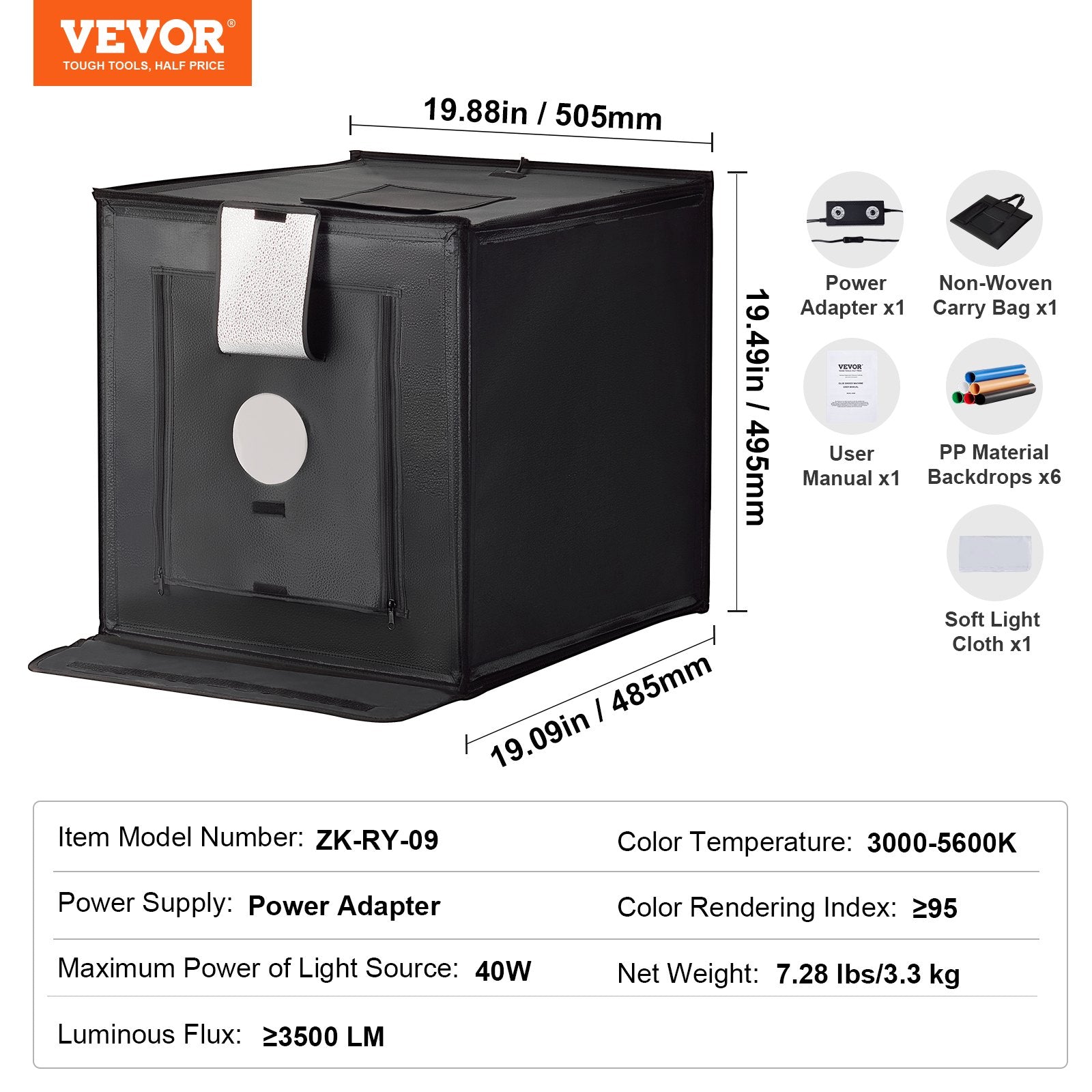 Fotostudijos palapinė VEVOR ZK-RY-09, 505x485x495 mm