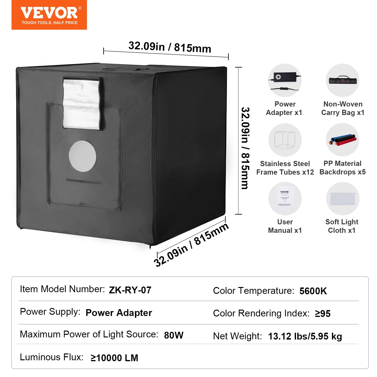 Fotostudijos šviesdėžė VEVOR ZK-RY-07, 815x815x815 mm