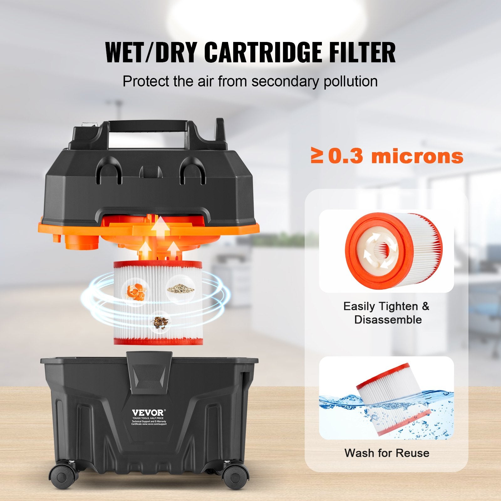 Drėgno ir sauso valymo siurblys VEVOR YLW6222, 15 l
