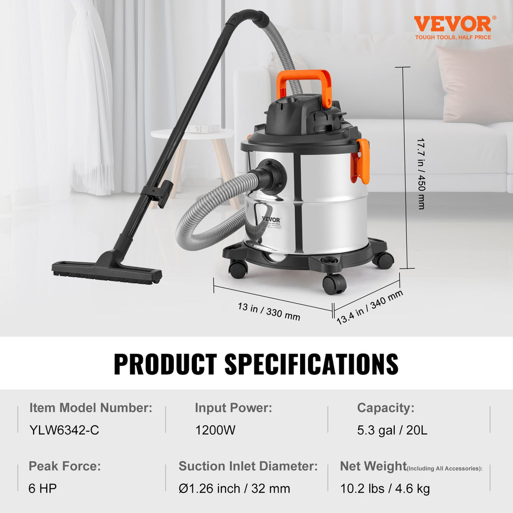 Drėgno ir sauso valymo siurblys VEVOR YLW6342-C, 20 l