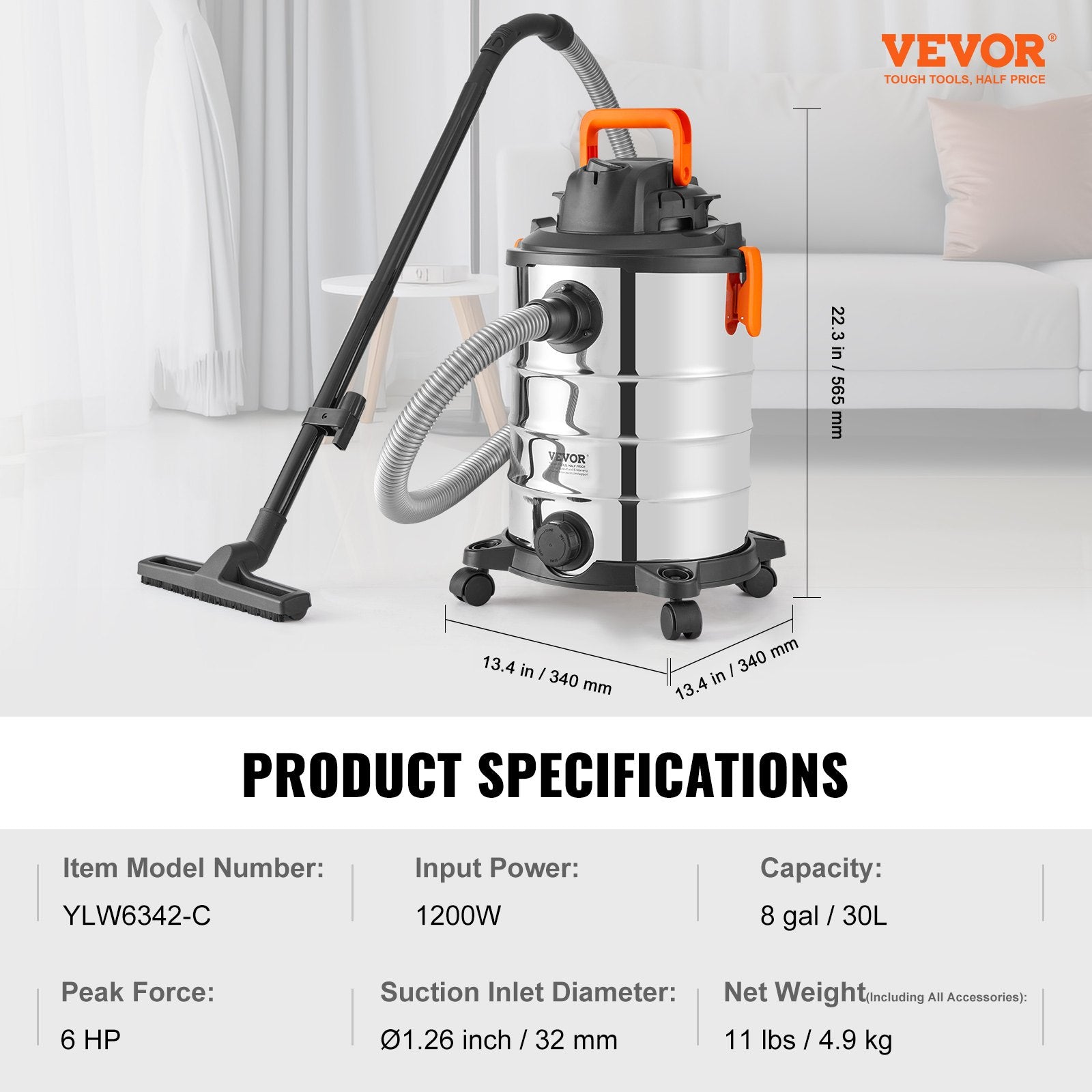 Drėgno ir sauso valymo siurblys VEVOR YLW6342-C, 30 l