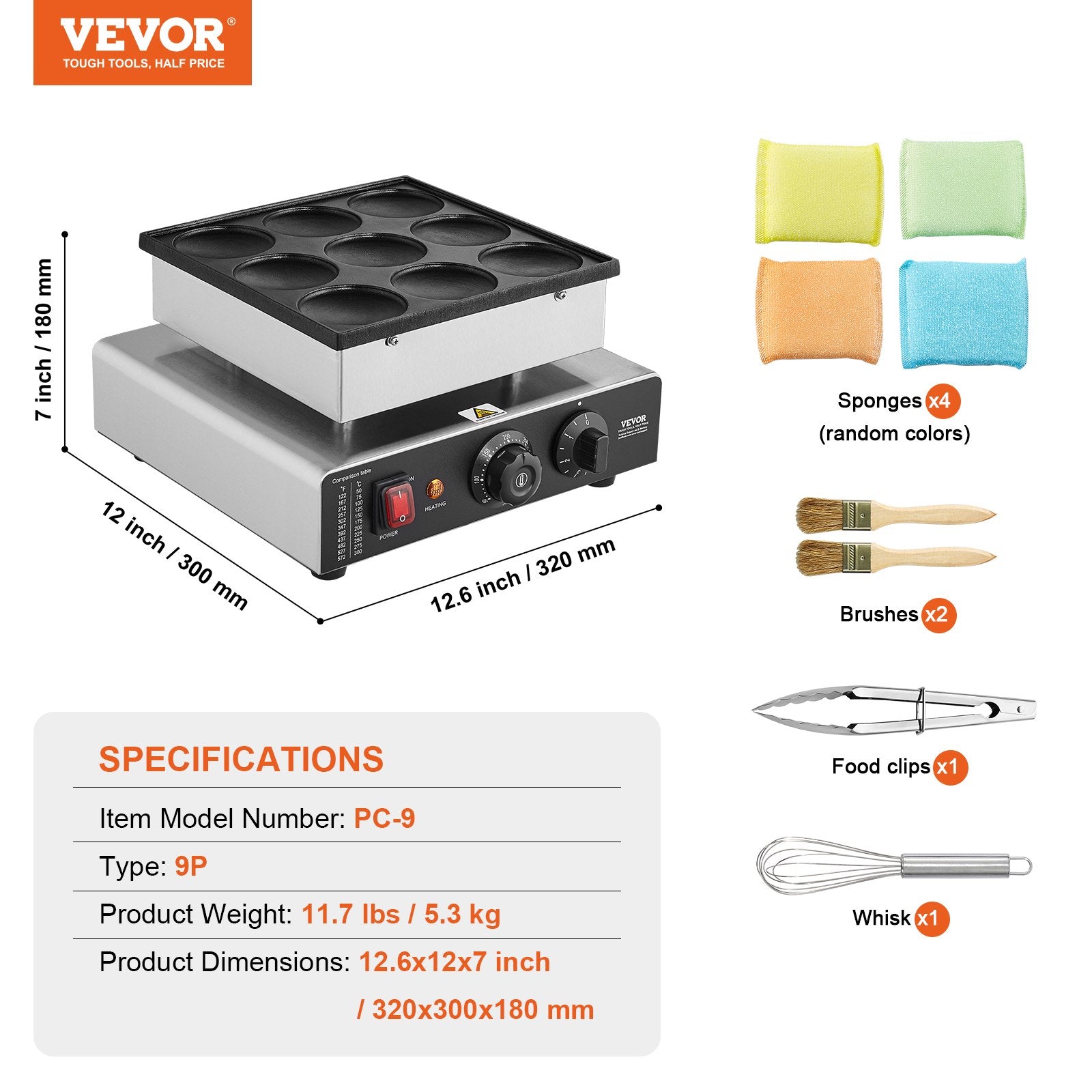 Olandiškų blynelių keptuvė VEVOR PC-9, 850W
