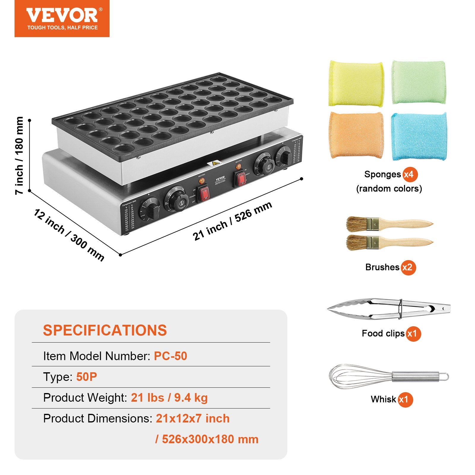 Mini blynelių keptuvė VEVOR PC-50, 1700 W