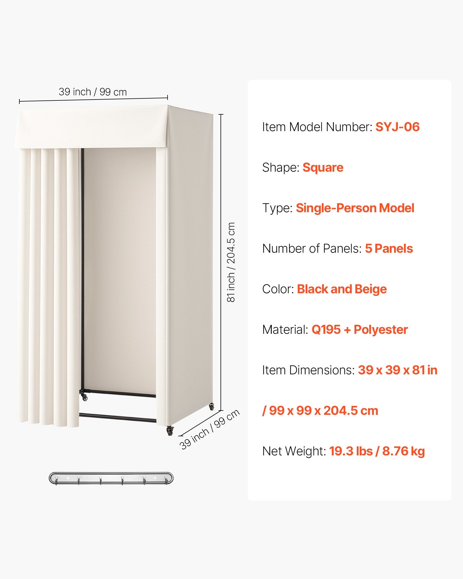 Mobili matavimosi kabina VEVOR SYJ-06, 99 x 99 x 204,5 cm