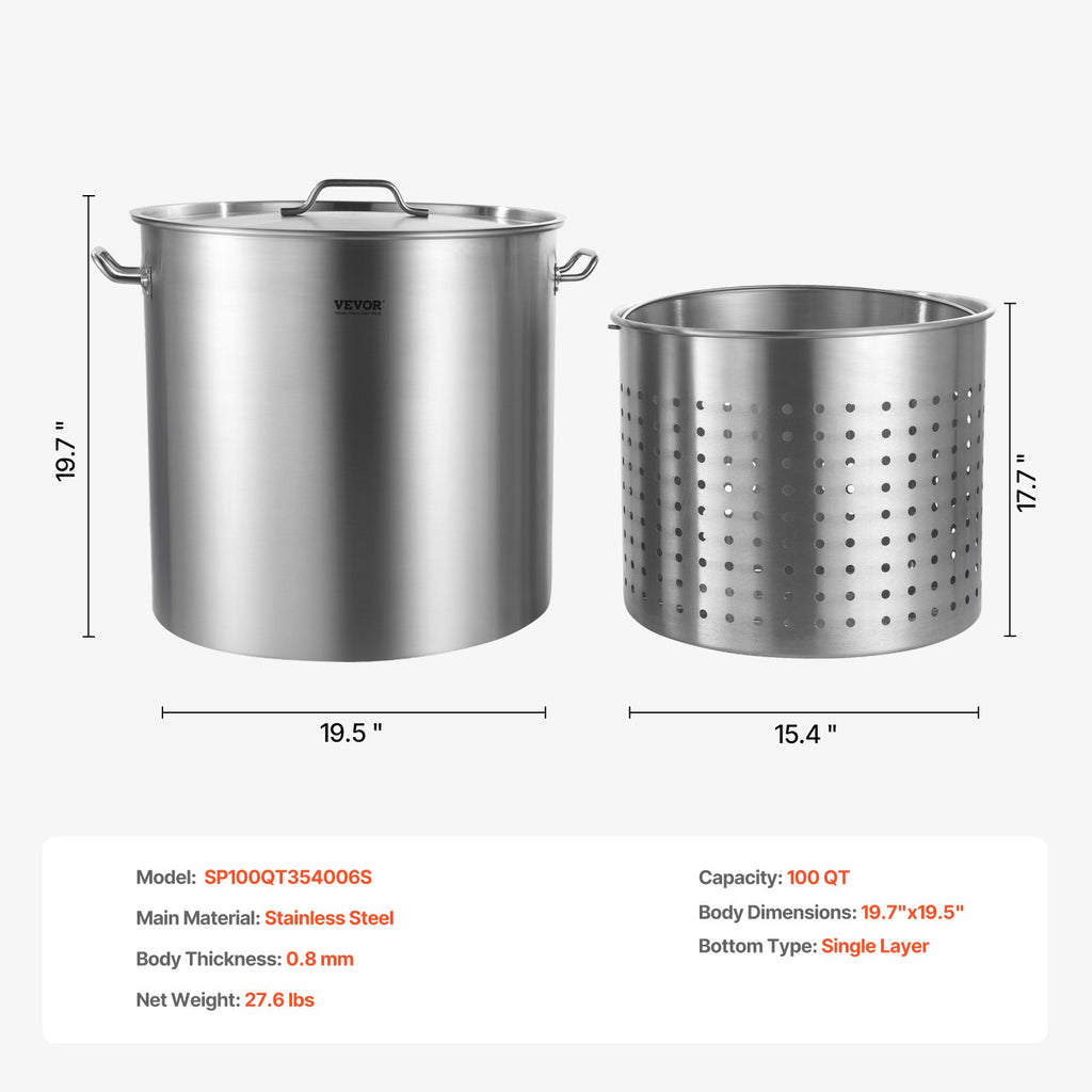 Nerūdijančio plieno puodas VEVOR SP100QT505006S, 94,6 l