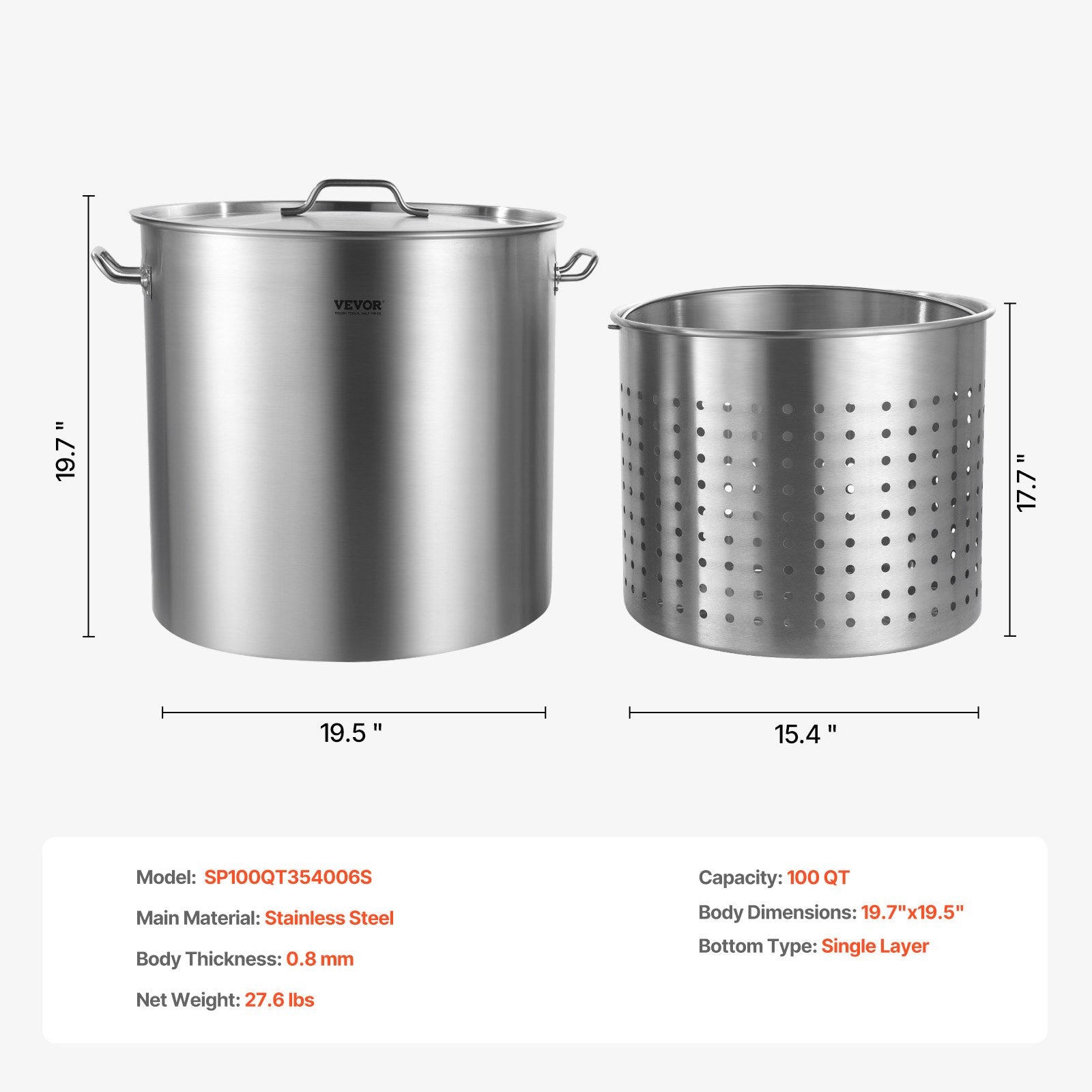 Nerūdijančio plieno puodas VEVOR SP100QT505006S, 94,6 l