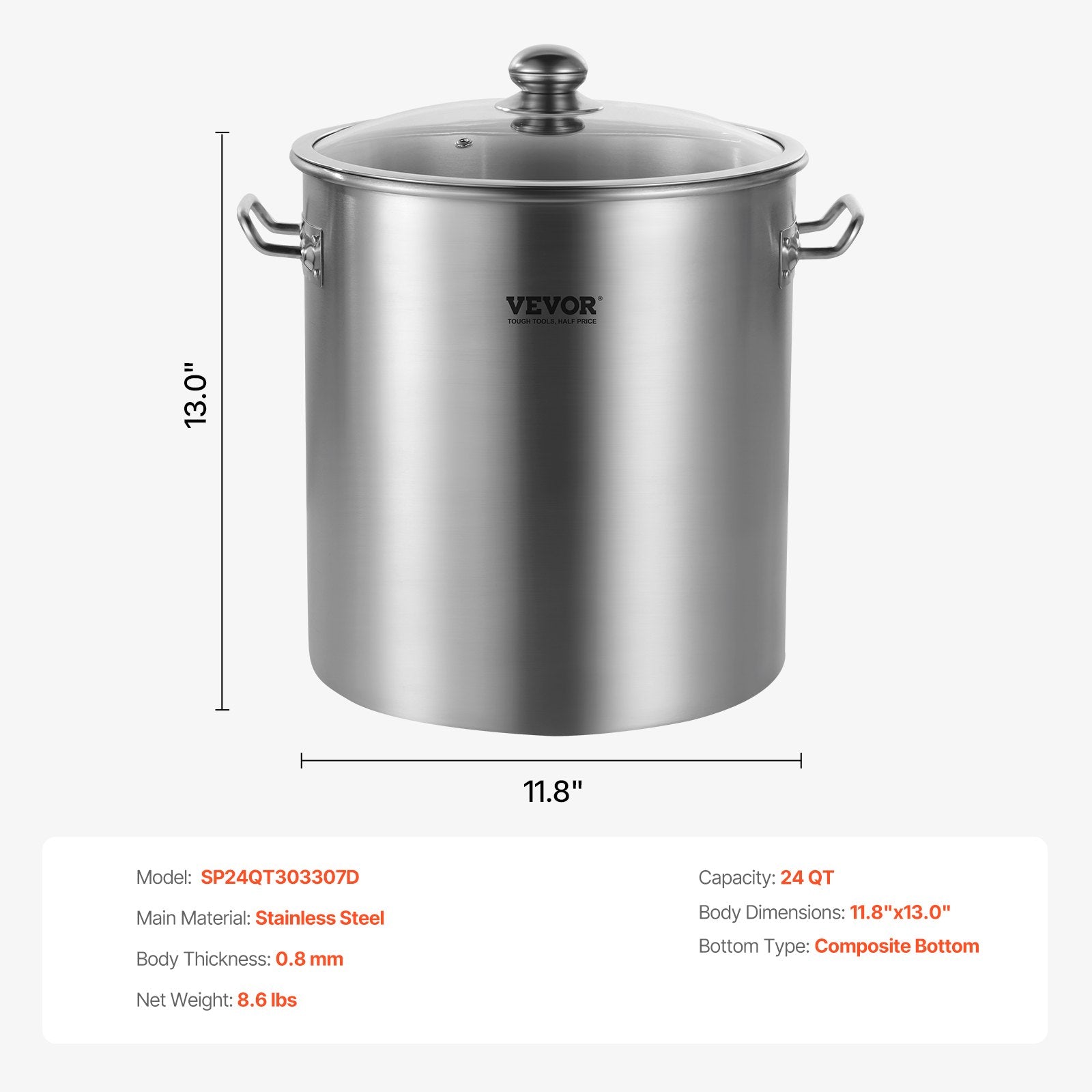 Nerūdijančio plieno puodas VEVOR SP24QT303307D, 22,7 l