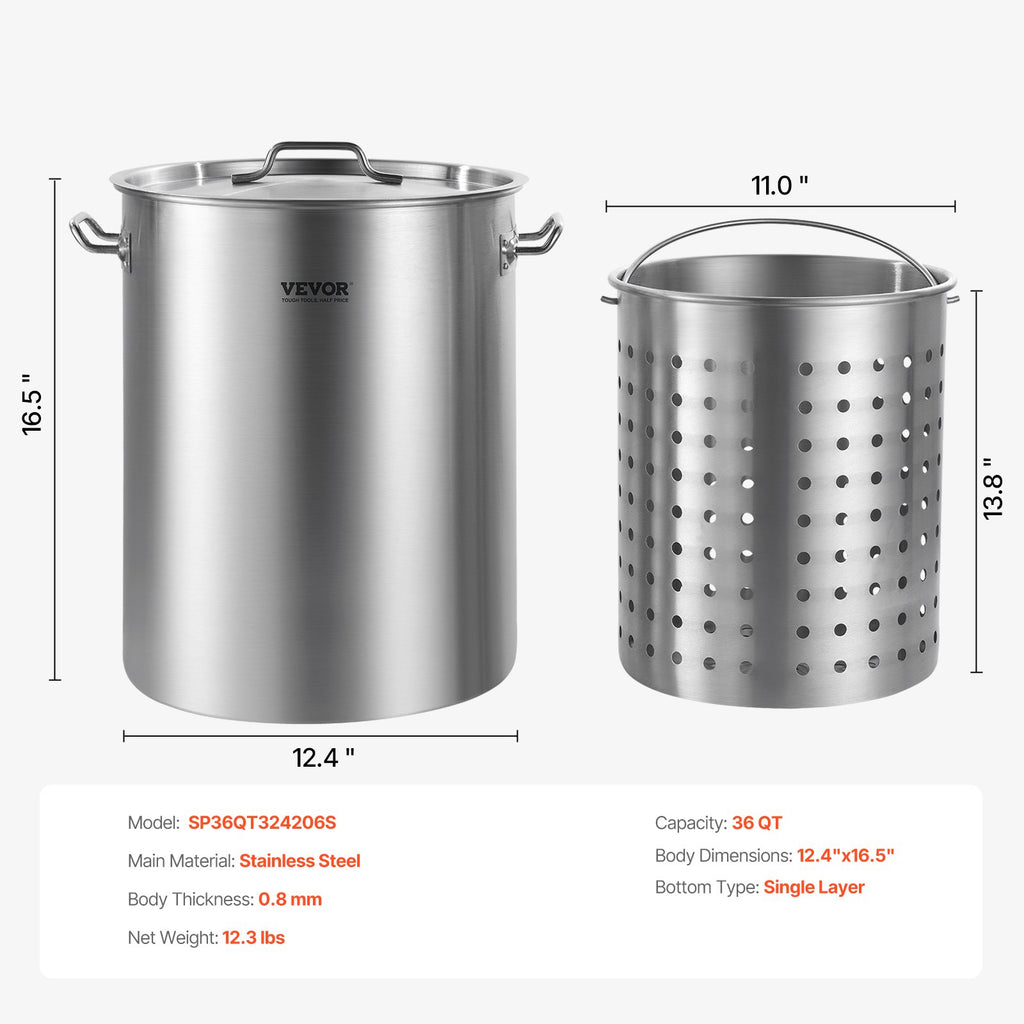 Nerūdijančio plieno puodas VEVOR SP36QT324206S, 34 l talpos