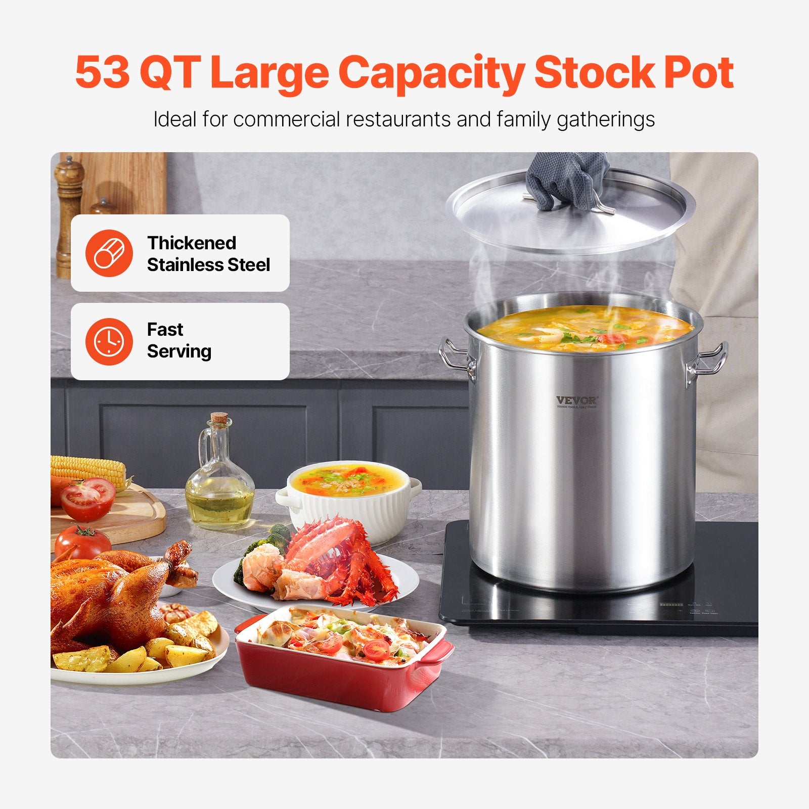 Nerūdijančio plieno puodas VEVOR SP53QT404003D, 50,1 l