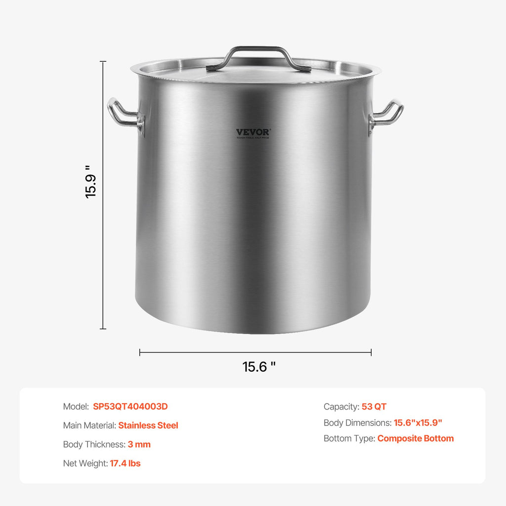 Nerūdijančio plieno puodas VEVOR SP53QT404003D, 50,1 l