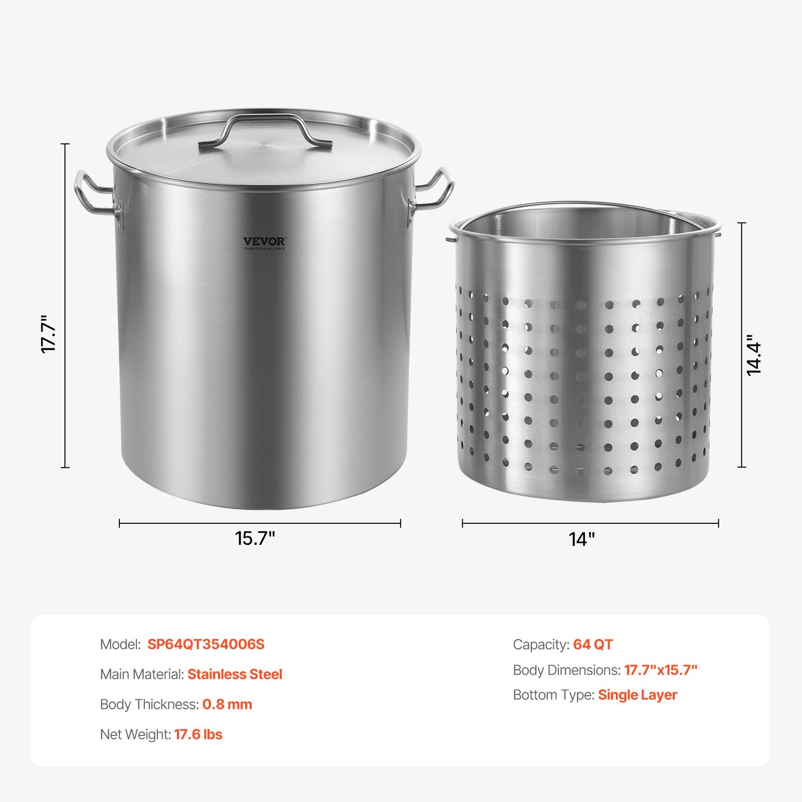 Nerūdijančio plieno puodas VEVOR SP64QT404506S, 54 l