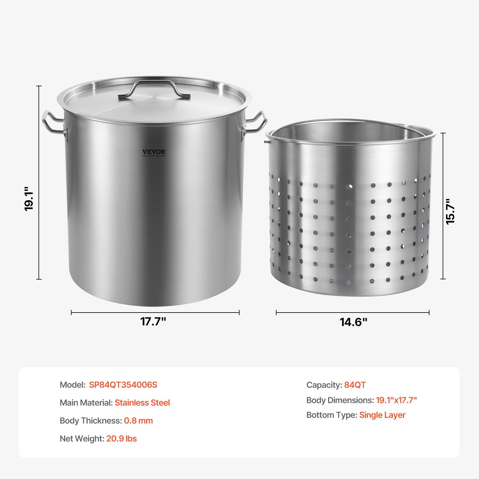 Nerūdijančio plieno puodas VEVOR SP84QT454906S, 79,5 l