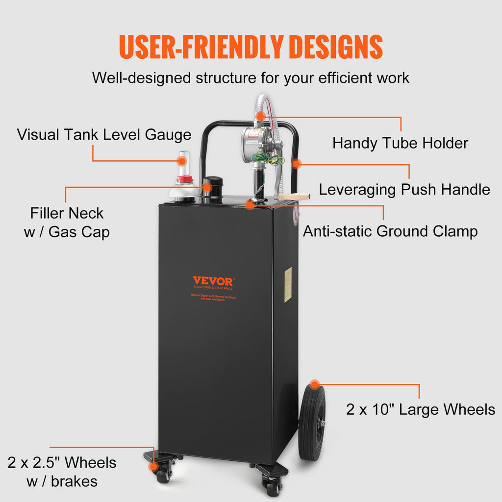Kuro talpa su ratukais VEVOR 30 Gallon Fuel Caddy, 113 litrų