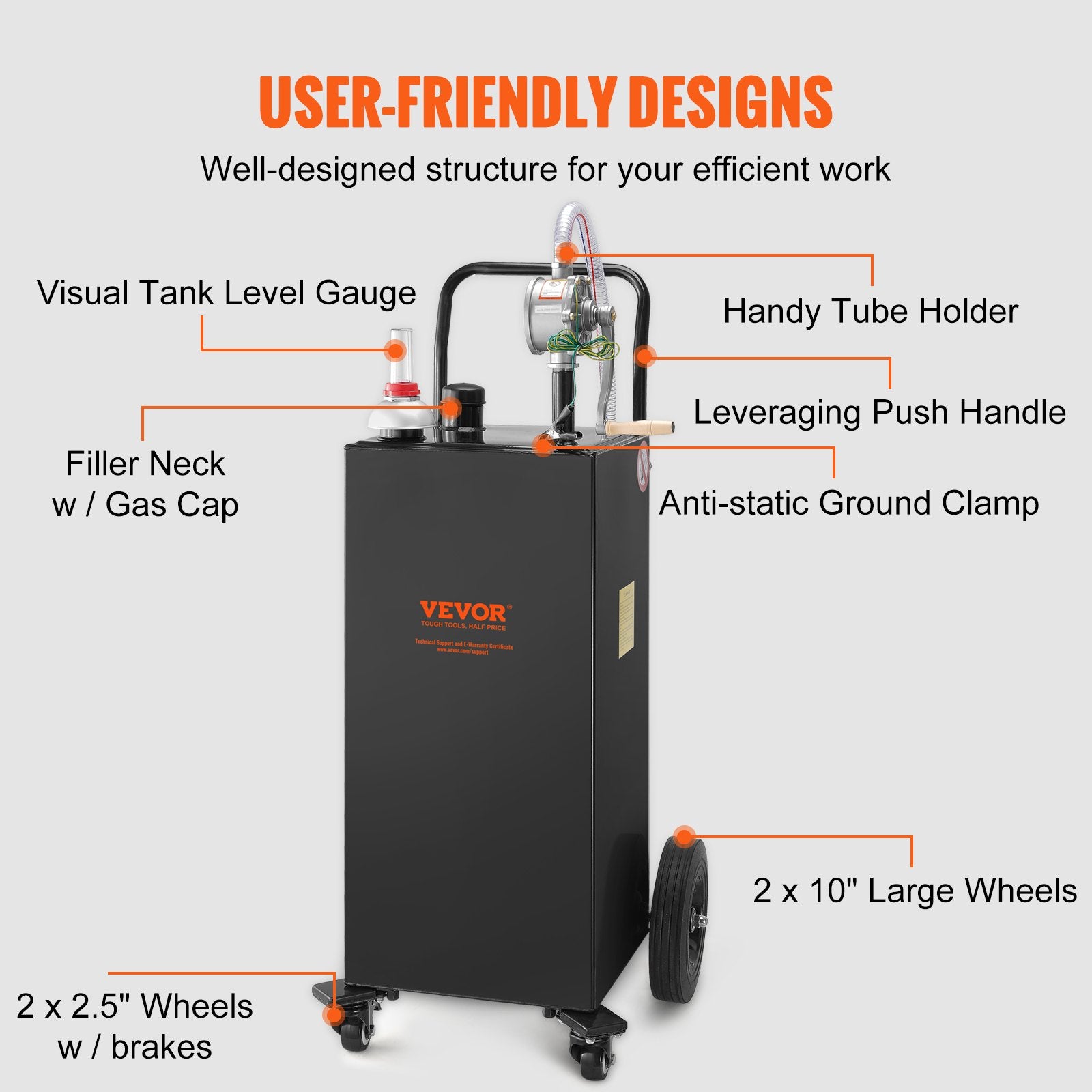 Kuro talpa su ratukais VEVOR 30 Gallon Fuel Caddy, 113 litrų