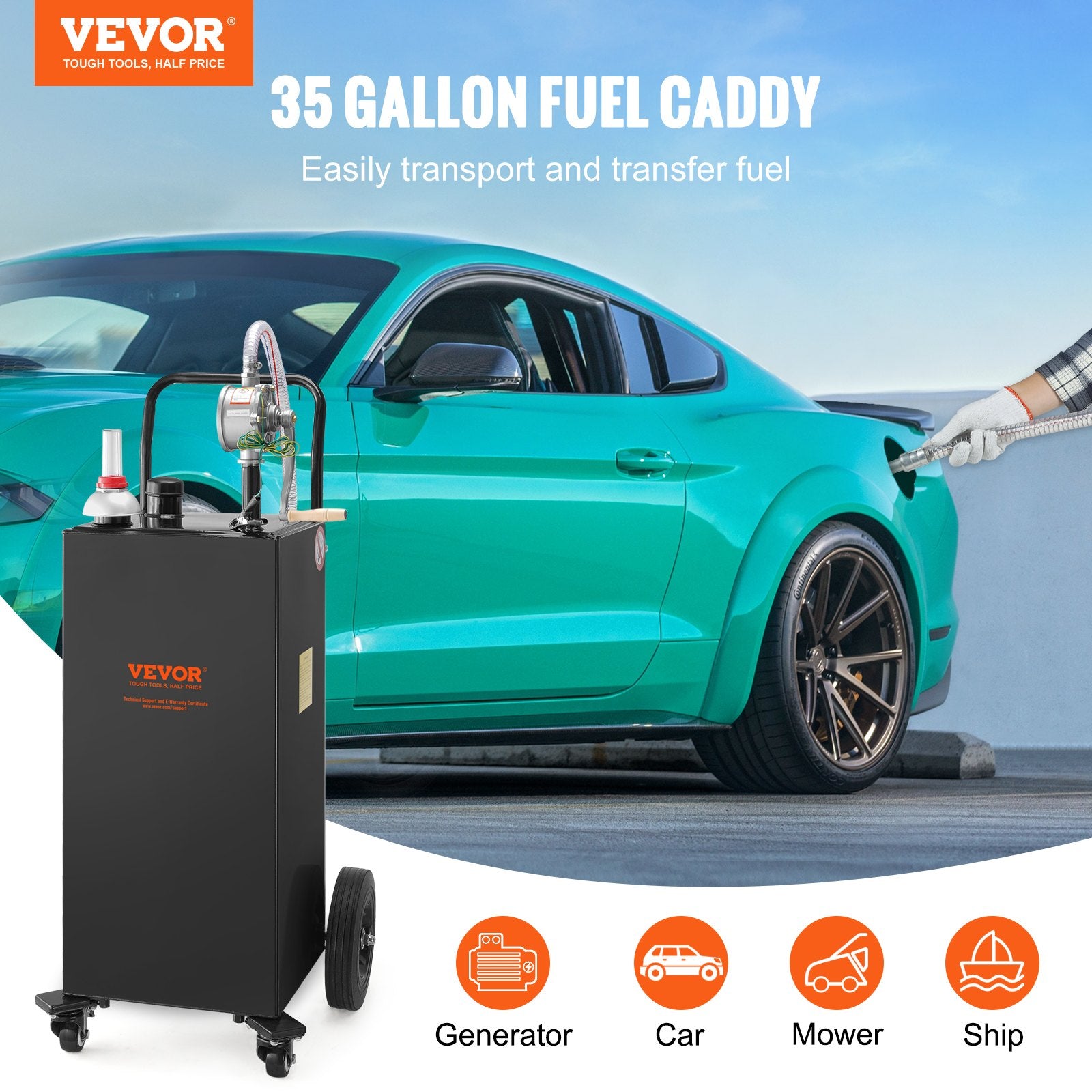 Kuro talpa su ratukais VEVOR 35 Gallon Fuel Caddy, 132 l